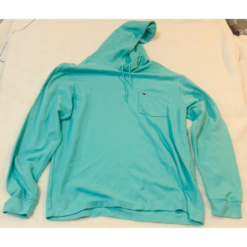 Vineyard Vines Mens Pima Cotton Hooded Long Sleeve T-Shirt Aqua Blue Turquoise M